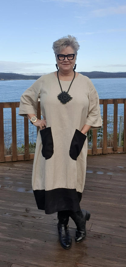 Daisy Linen Dress Round Neck
